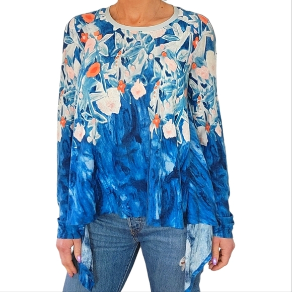 Anthropologie Meadow Rue Linen Cotton Blouse Size Small Blue Floral - Picture 6 of 8